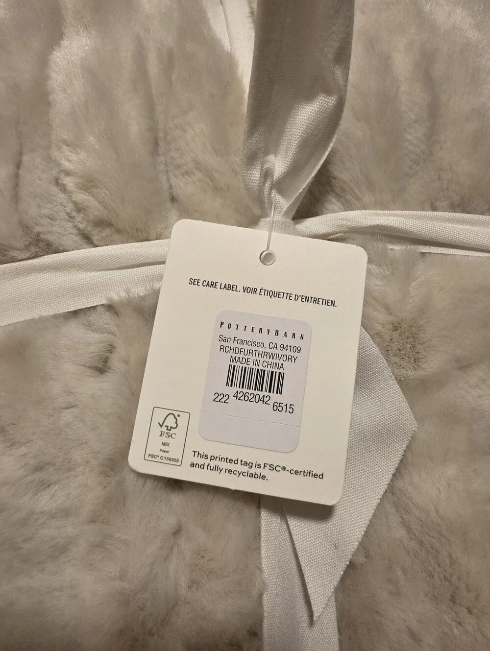 Pottery Barn Faux Fur Ruched Throw (Ivory)  50x60in